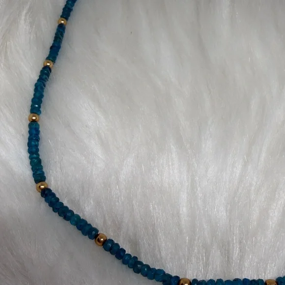 Genuine Blue Apatite Stone Necklace with 14k Gold Clasp and Beads - Picture 4 of 6